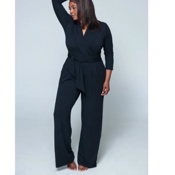 Taylor Jay Pants - Taylor Jay Ultrasoft V-Neck Wrap London Jumpsuit Black L/XL Wide Leg Made in USA